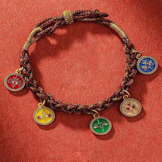 Wear FengShui Tibetan Five God Of Wealth Thangka Luck Braid String Bracelet
