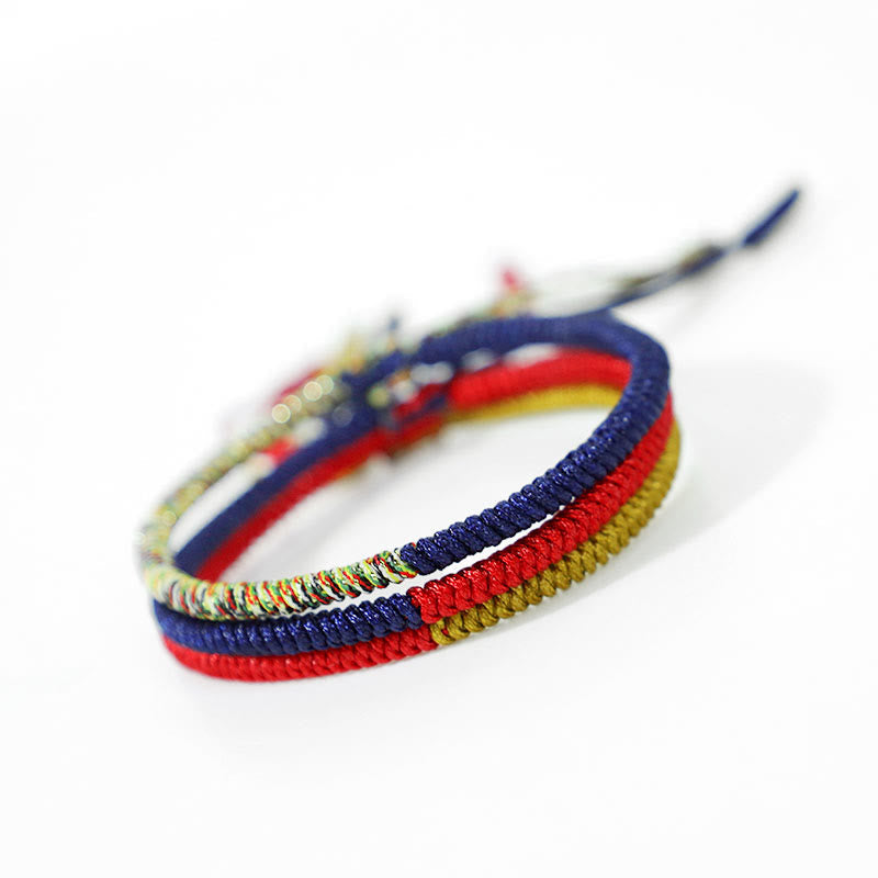 Wear FengShui Tibet Handmade Multicolor King Kong Knot Faith Protection Braided Two-Color String Bracelet