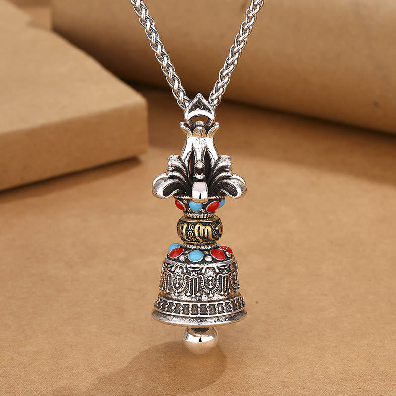 Wear FengShui Tibetan Om Mani Padme Hum Dorje Vajra Bell Strength Necklace Pendant