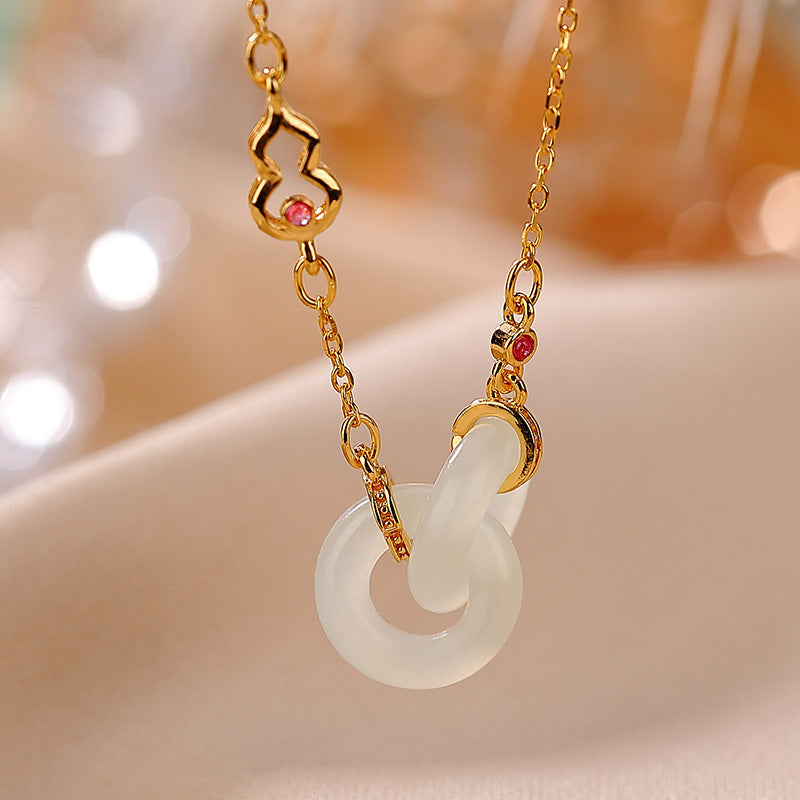 Wear FengShui 925 Sterling Silver Round Jade Luck Prosperity Necklace Chain Pendant