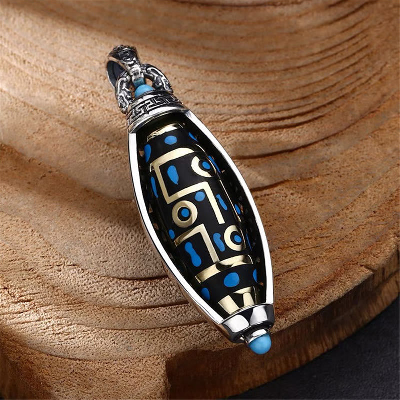 Wear FengShui Tibetan Om Mani Padme Hum Nine-Eye Dzi Bead Pattern Peace Purity Rotatable Necklace Pendant
