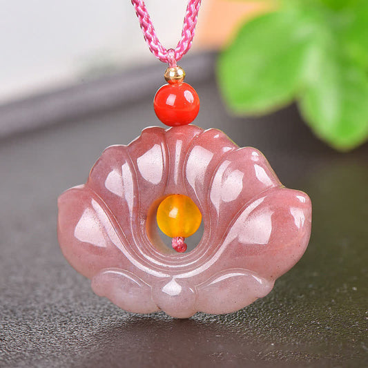 Wear FengShuiPink Golden Silk Jade Lotus Flower Wealth Necklace Pendant