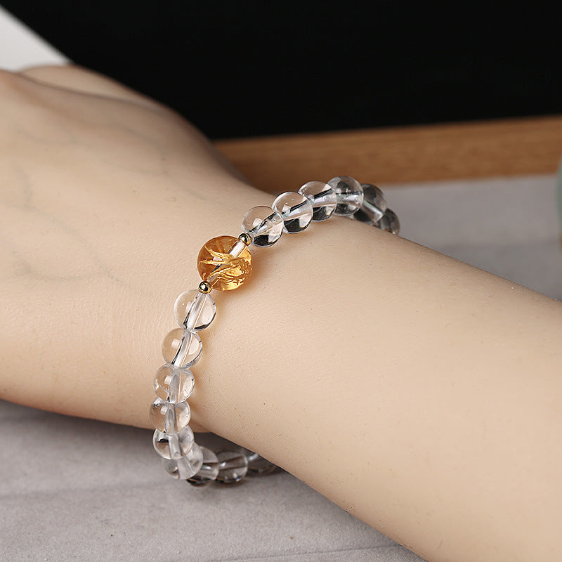 Wear FengShui Natural Black Obsidian White Crystal Black Onyx Dragon Strength Bracelet
