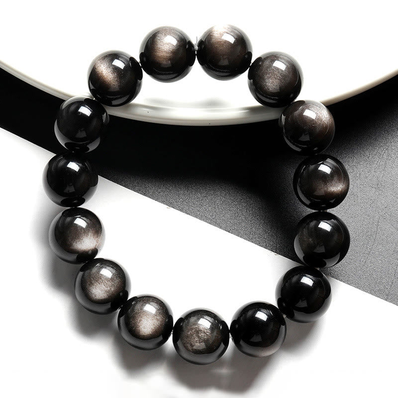 Wear FengShui Natural Silver Sheen Obsidian Soothing Protection Bracelet
