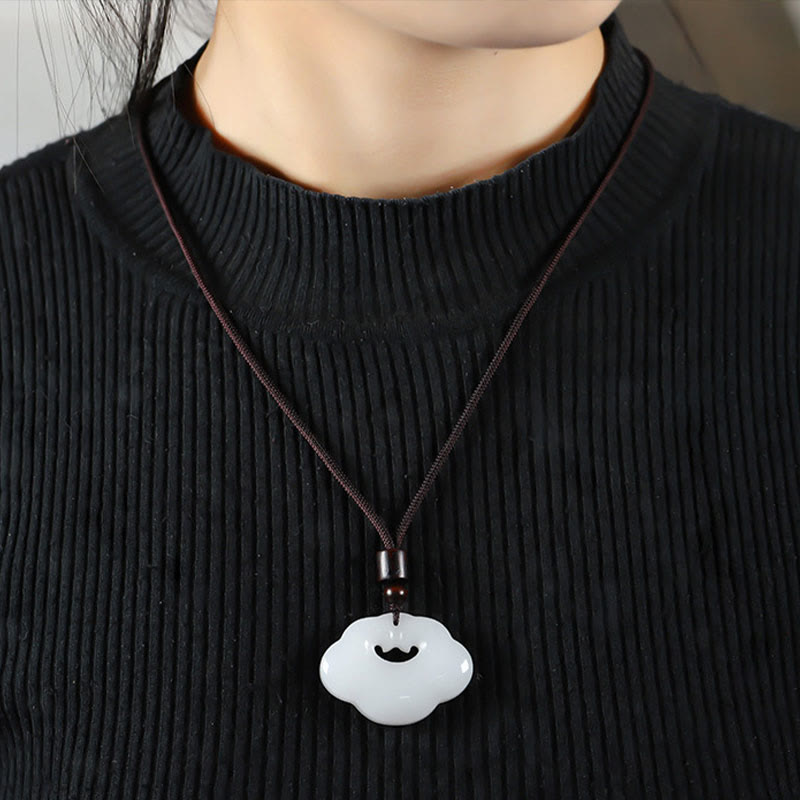 Wear FengShui Tianshan Jade Golden Silk Jade Chinese Lock Charm Abundance Necklace Pendant