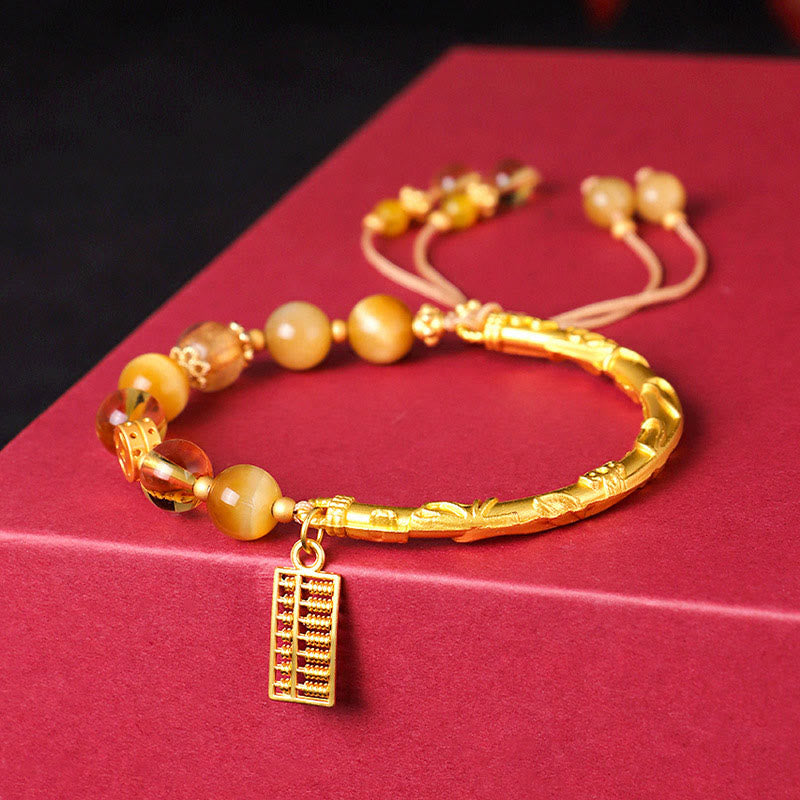 Wear FengShui Natural Tiger Eye Citrine Abacus Charm Protection Bracelet