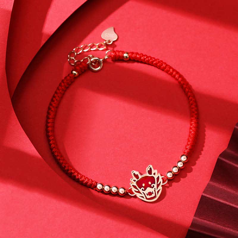 Wear FengShui 925 Sterling Silver Chinese Zodiac Luck Faith Discolor Red String Bracelet
