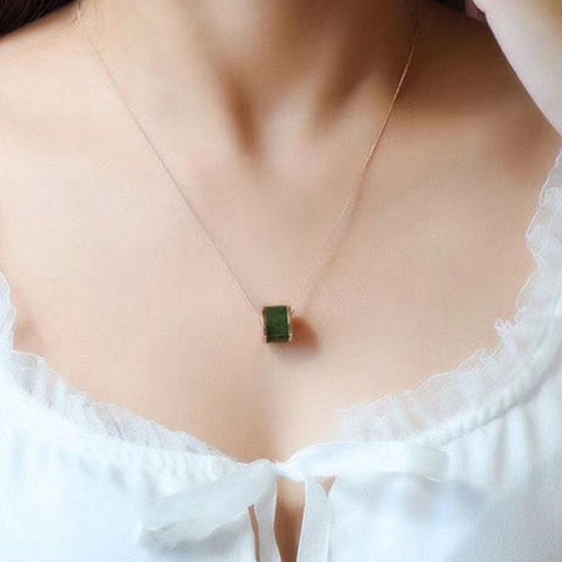 Wear FengShui Round Cyan Jade Luck Necklace Pendant