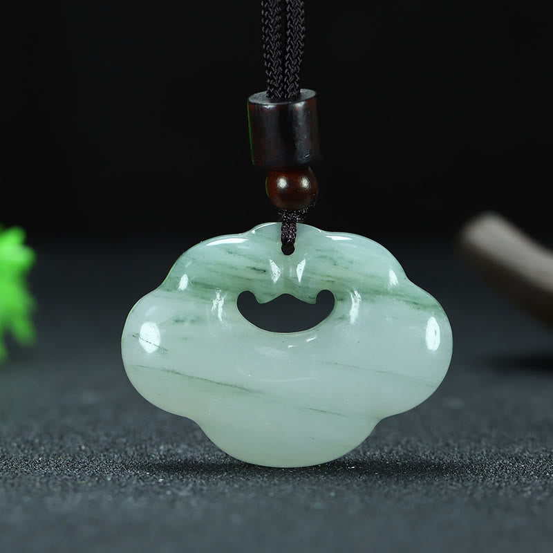 Wear FengShui Tianshan Jade Golden Silk Jade Chinese Lock Charm Abundance Necklace Pendant