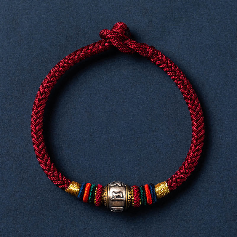 Wear FengShui 925 Sterling Silver Tibet Handmade Om Mani Padme Hum Luck Protection King Kong Knot Braided Bracelet