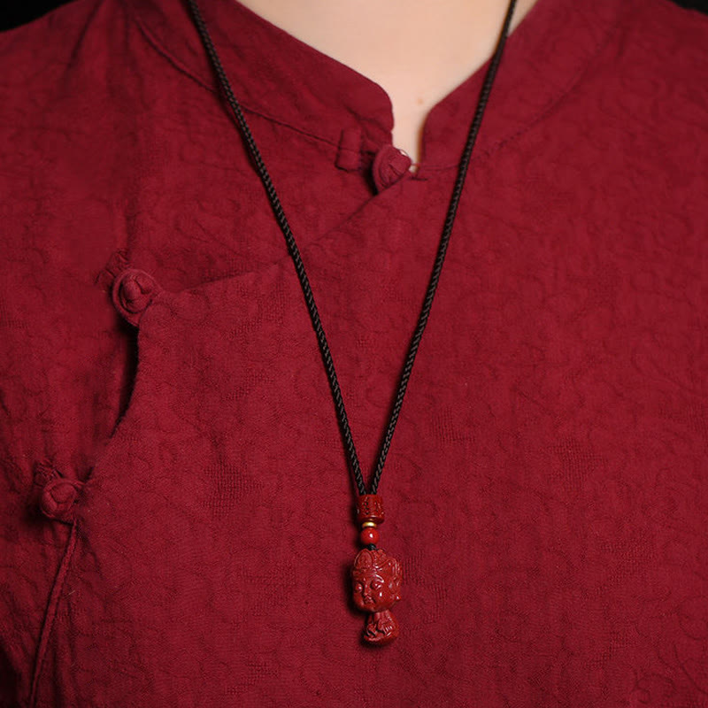 Wear FengShui Chinese Zodiac Natal Buddha Natural Cinnabar Amulet Keep Away Evil Spirits Necklace Pendant