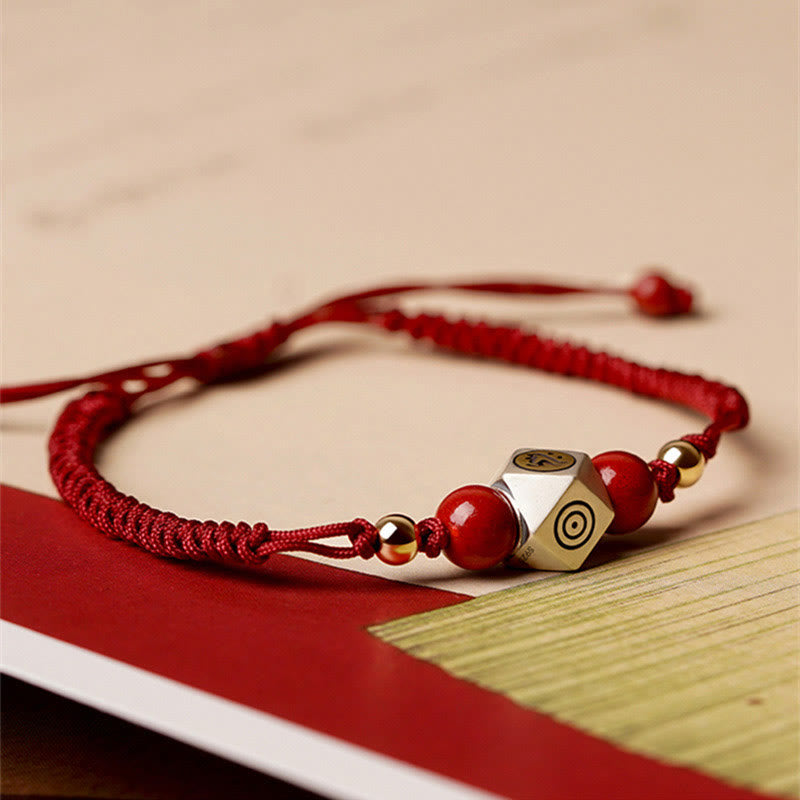 Wear FengShui Handmade 925 Sterling Silver Chinese Zodiac Natal Buddha Cinnabar Calm Braided Bracelet