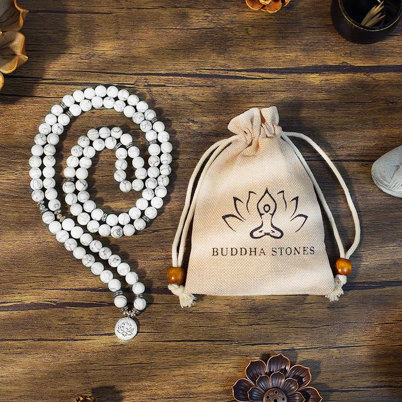 Wear FengShui White Turquoise Lotus Mala Healing Bracelet