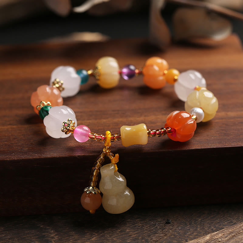 Wear FengShui Natural Golden Silk Jade Crystals Gourd Pixiu Pumpkin Beads Wealth Charm Bracelet