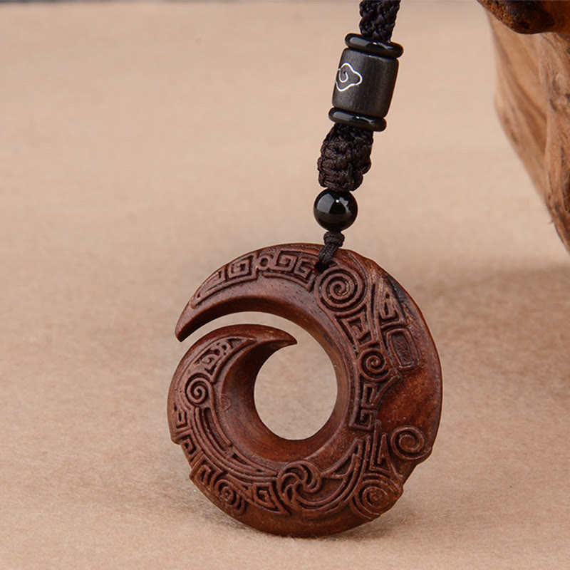 Wear FengShui Small Leaf Red Sandalwood Ebony Wood One's Luck Improves Design Patern Protection Necklace Pendant