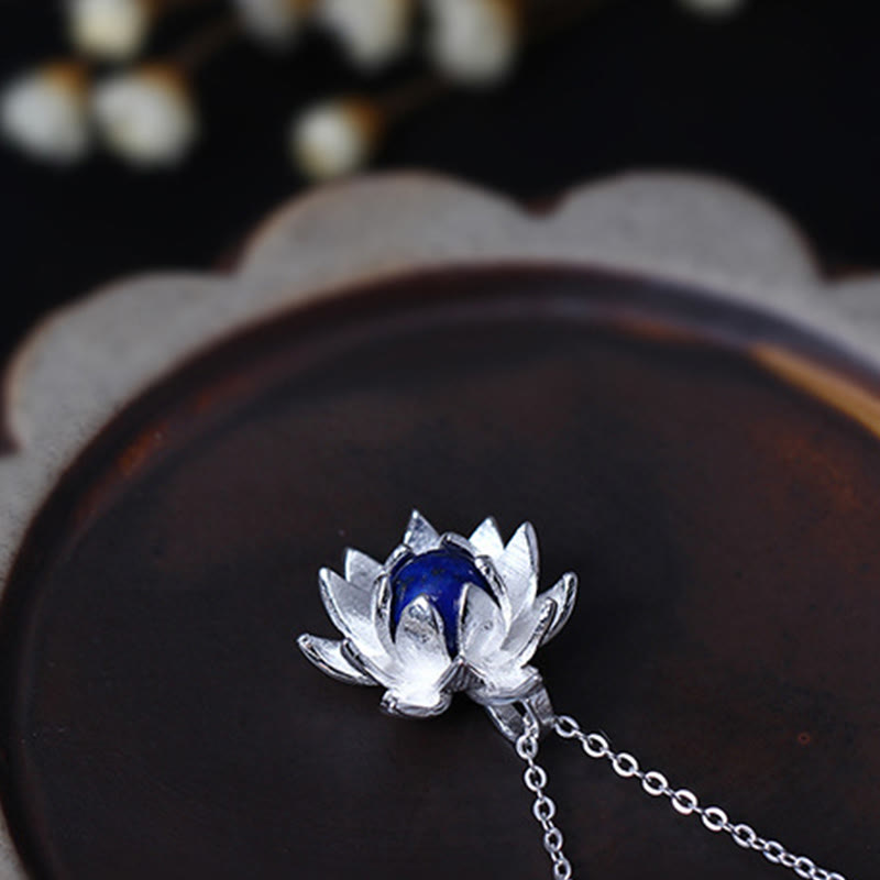 Wear FengShui 925 Sterling Silver Lazurite Lotus Flower Self Care Necklace Pendant