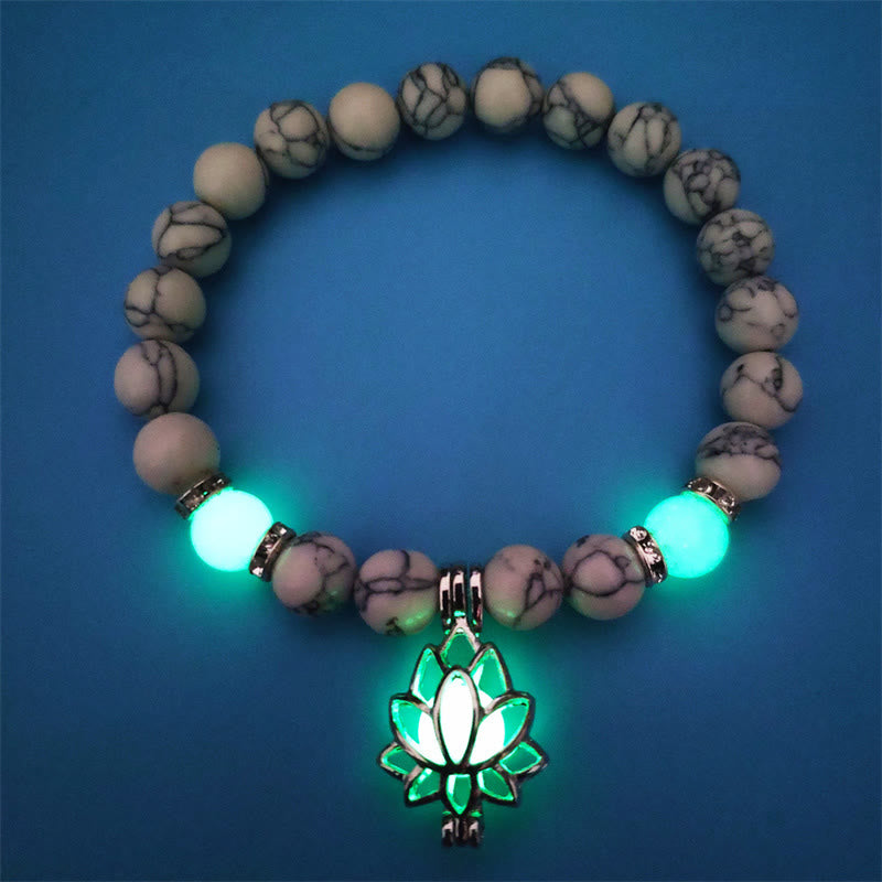 Wear FengShui Tibetan Turquoise Glowstone Luminous Bead Lotus Protection Bracelet