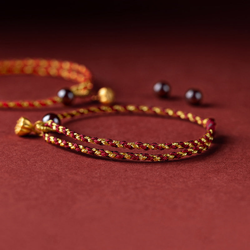 Wear FengShui Handcrafted Red Gold Rope Lotus Peace And Joy Charm Braid Bracelet