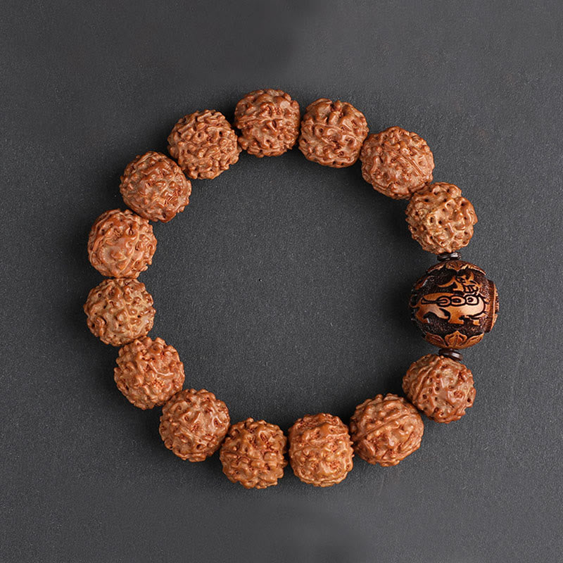 Wear FengShui Tibet Rudraksha Bodhi Seed PiXiu Copper Coin Wealth Luck Bracelet