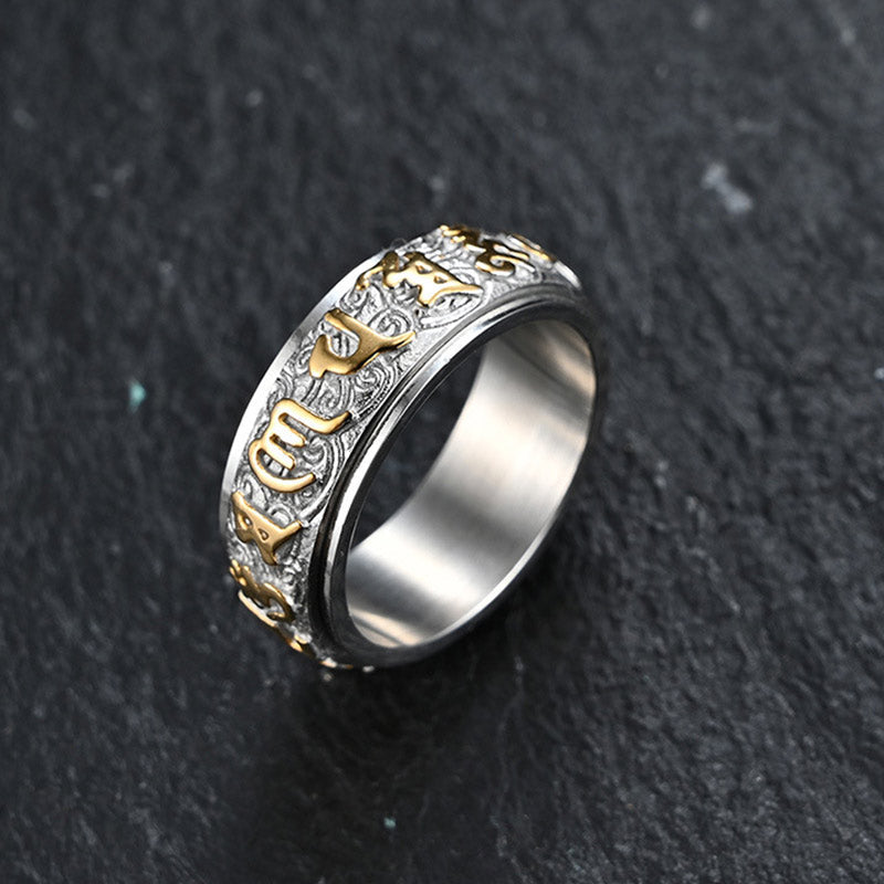 Wear FengShui Om Mani Padme Hum Balance Calm Titanium Steel Ring