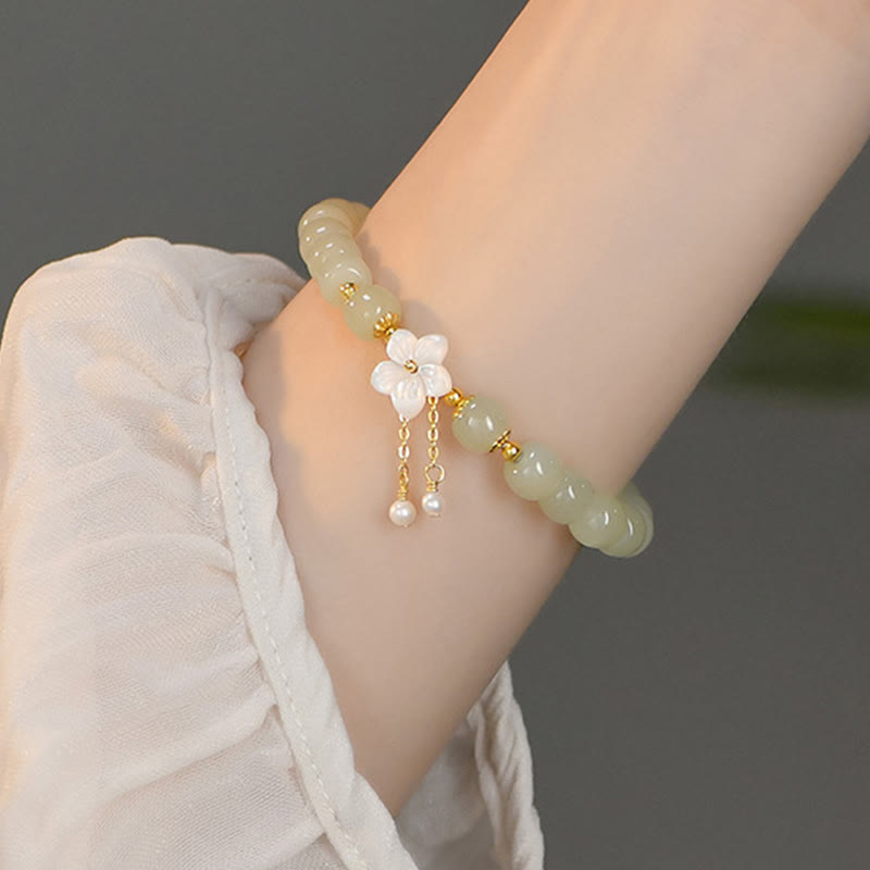 Wear FengShui 925 Sterling Silver Natural Hetian Jade Luck Flower Bracelet