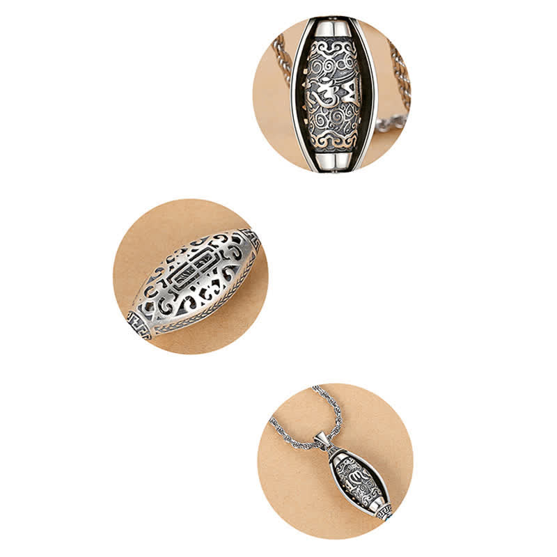 Wear FengShui Tibet Om Mani Padme Hum Protection Necklace Rotatable Pendant