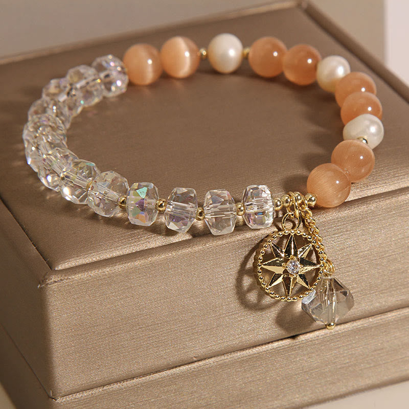 Wear FengShui Orange Cat's Eye White Crystal Star Support Bracelet