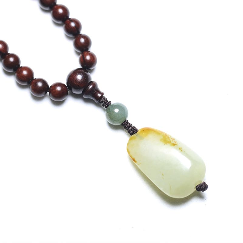 Wear FengShui Tibetan Small Leaf Red Sandalwood Jade Mala Meditation Bracelet