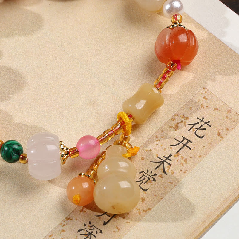 Wear FengShui Natural Golden Silk Jade Crystals Gourd Pixiu Pumpkin Beads Wealth Charm Bracelet