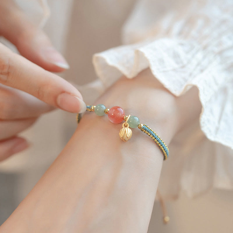 Wear FengShui Red Agate Jade Lotus Confidence Calm String Bracelet