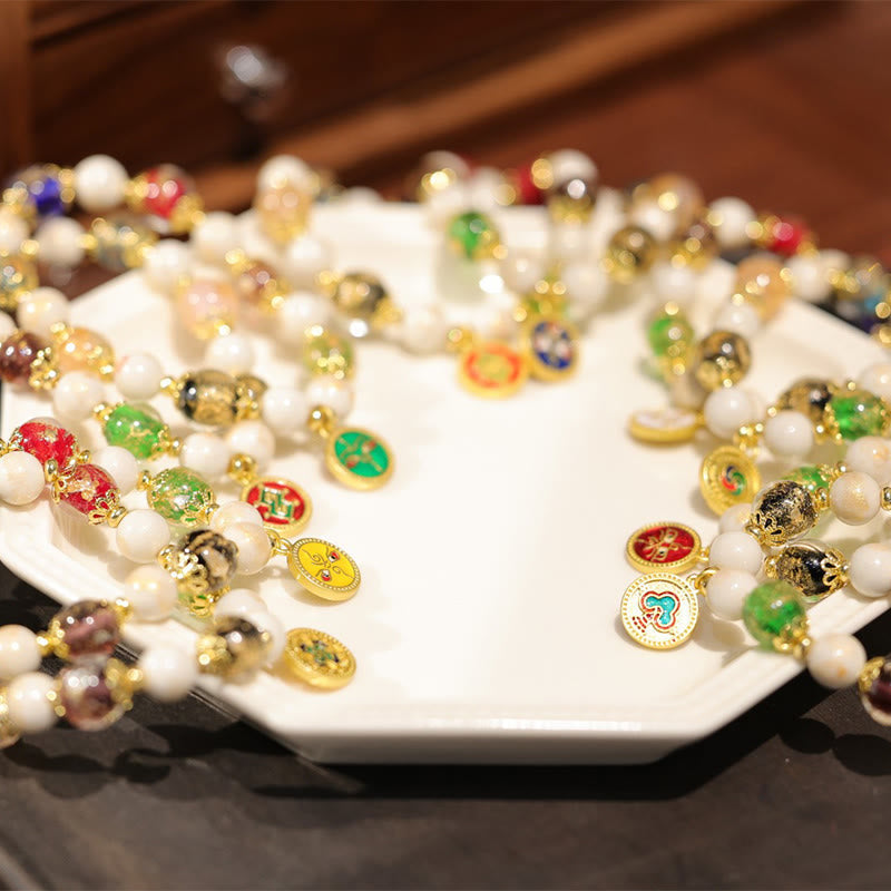 Wear FengShui Tibetan Five God Of Wealth Fortune Liuli Glass Bead Incense Ash Porcelain Bead Charm Bracelet