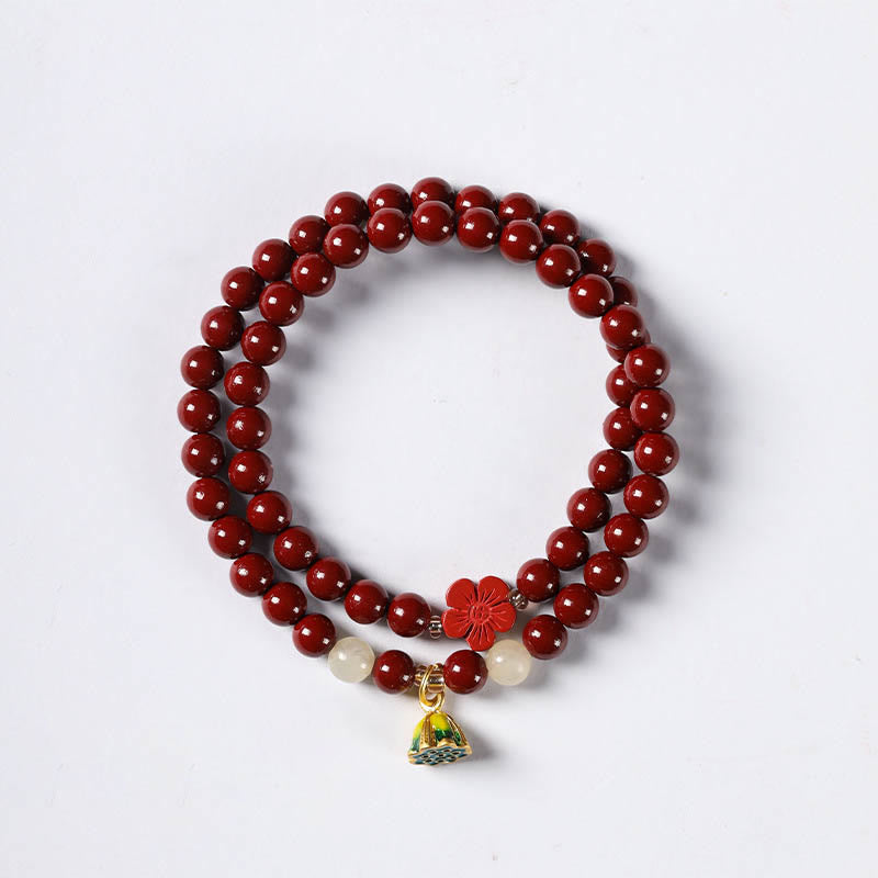 Wear FengShui Cinnabar Lotus Charm Double Wrap Blessing Bracelet