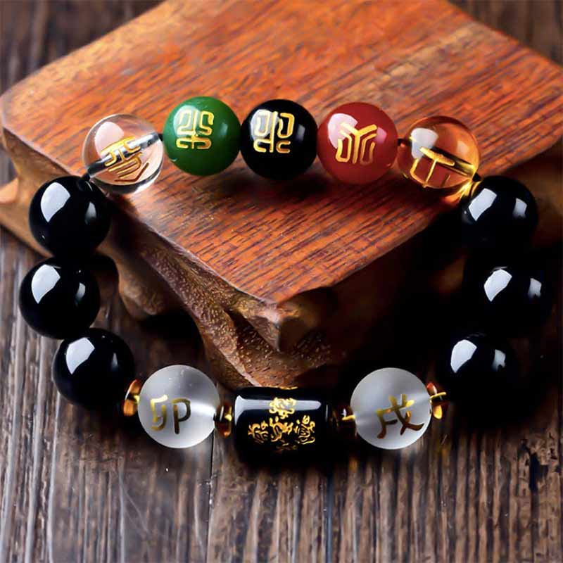 Wear FengShui Chinese Zodiac Feng Shui Obsidian Five-Element Wealth Porsperity Bracelet