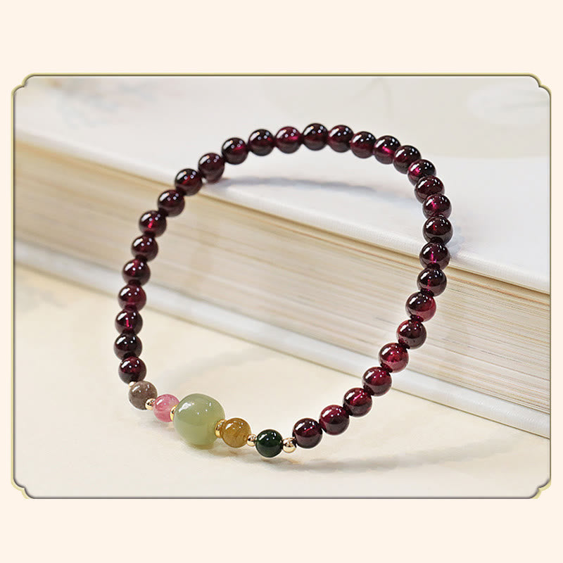 Wear FengShui Natural Garnet Hetian Jade Tourmaline Bead Passion Bracelet
