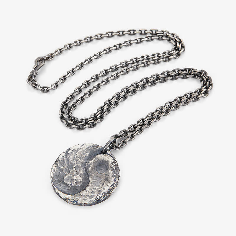 Wear FengShui 990 Sterling Silver Yin Yang Hammer Texture Harmony Necklace Pendant