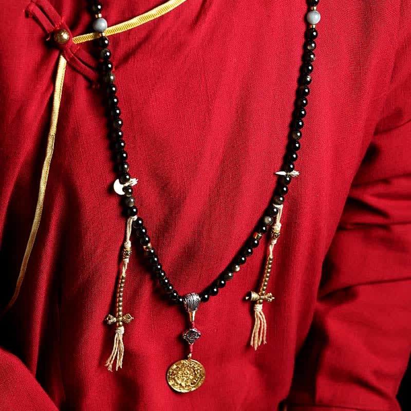 Wear FengShui 108 Mala Beads Gold Sheen Obsidian Tiger Eye Eagle's Eye Stone Wealth Bracelet