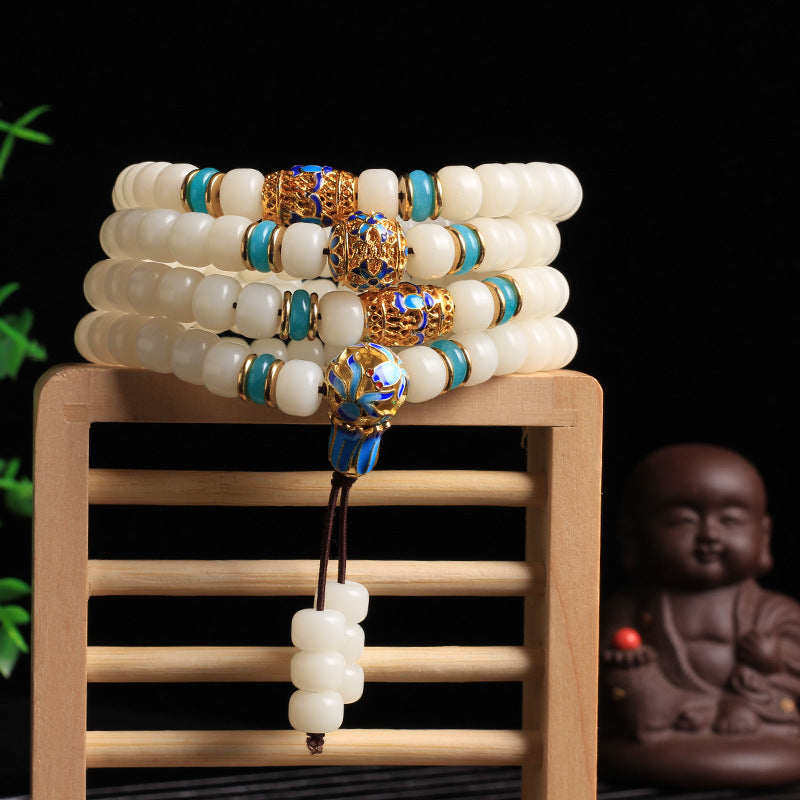 Wear FengShui Natural White Bodhi Seed Mala 108 Beads Wealth Bracelet