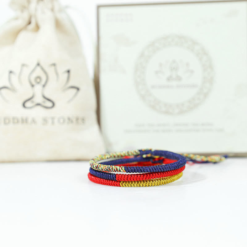 Wear FengShui Tibet Handmade Multicolor King Kong Knot Faith Protection Braided Two-Color String Bracelet