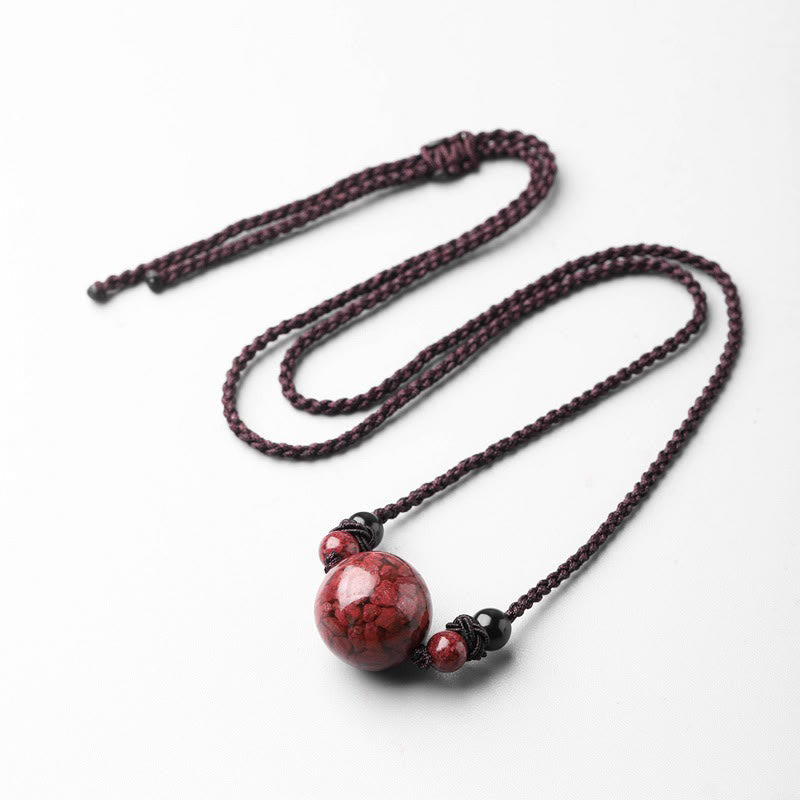 Wear FengShui Natural Cinnabar Stones Bead Blessing Necklace Pendant