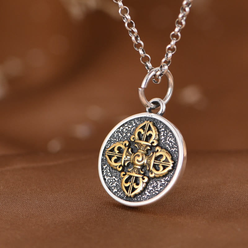 Wear FengShui 925 Sterling Silver Double Dorje Vajra Blessing Necklace Pendant