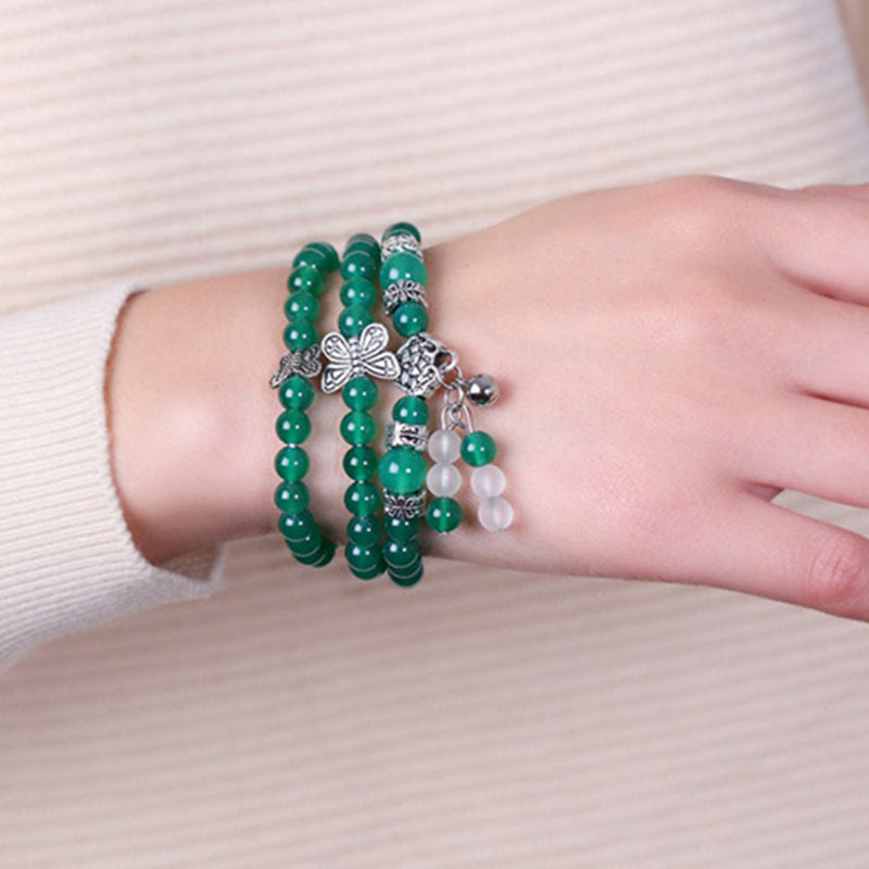 Wear FengShui Natural Green Agate Butterfly Support Bracelet