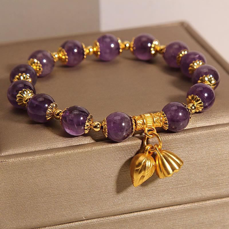 Wear FengShui Natural Amethyst Lotus Healing Spiritual Bracelet