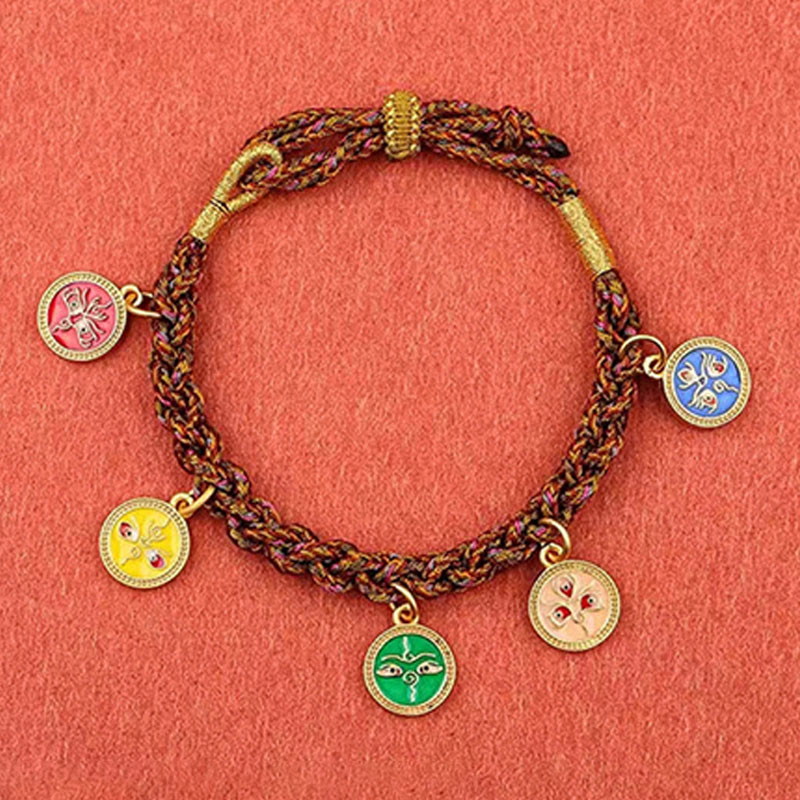 Wear FengShui Tibetan Five God Of Wealth Thangka Luck Braid String Bracelet