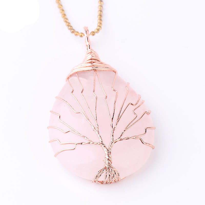 Wear FengShui Natural Quartz Crystal Tree Of Life Healing Energy Necklace Pendant