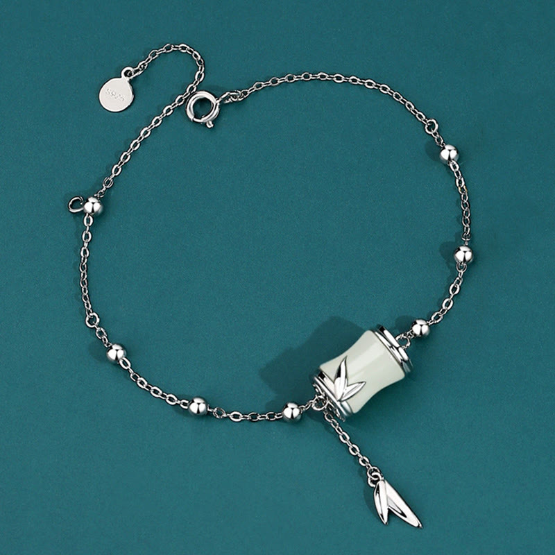 Wear FengShui 925 Sterling Silver 22K Gold Hetian White Jade Bamboo Leaf Luck Necklace Pendant Bracelet