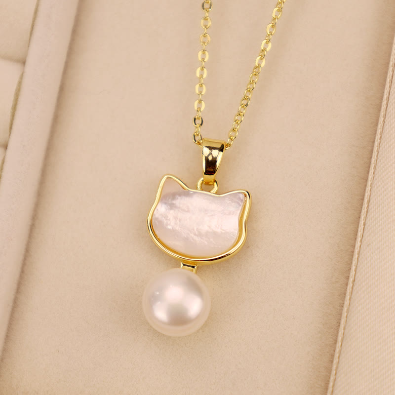 Wear FengShui Natural Pearl Copper Cat Healing Necklace Pendant Earrings