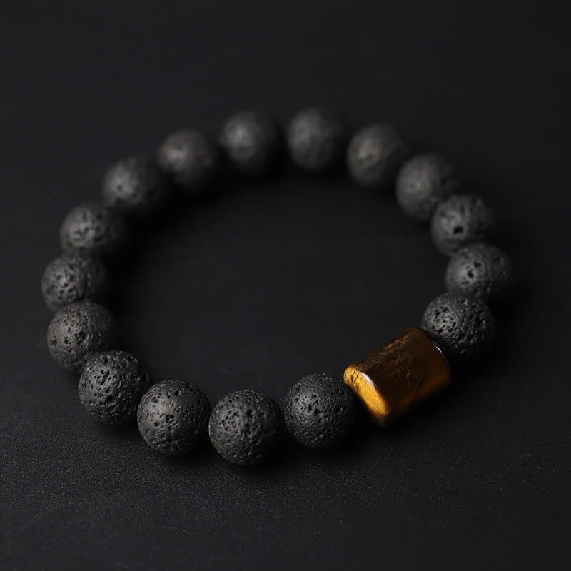 Wear FengShui Lava Rock Ebony Wood Tiger Eye Support Healing Bracelet