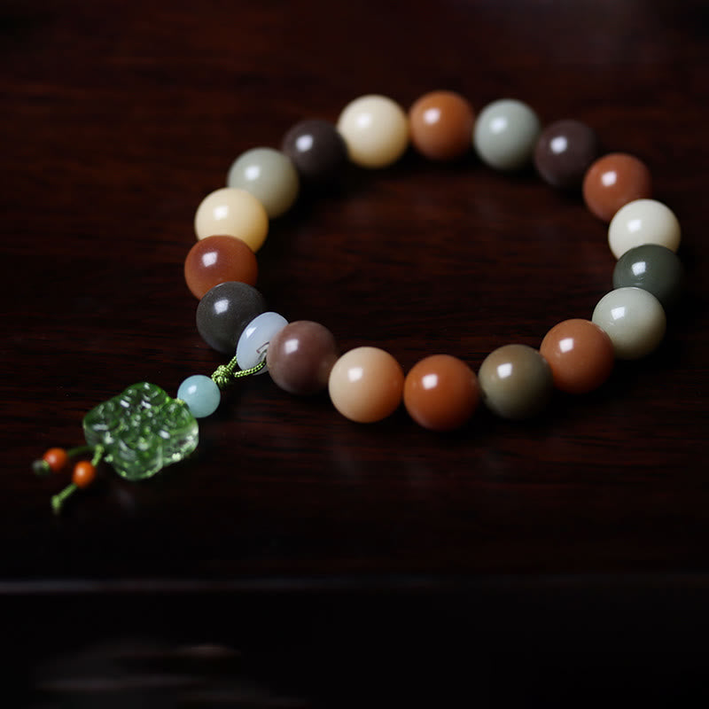 Wear FengShui Natural Multicolored Gradient Bodhi Seed Liuli Glass Charm Peace Bracelet