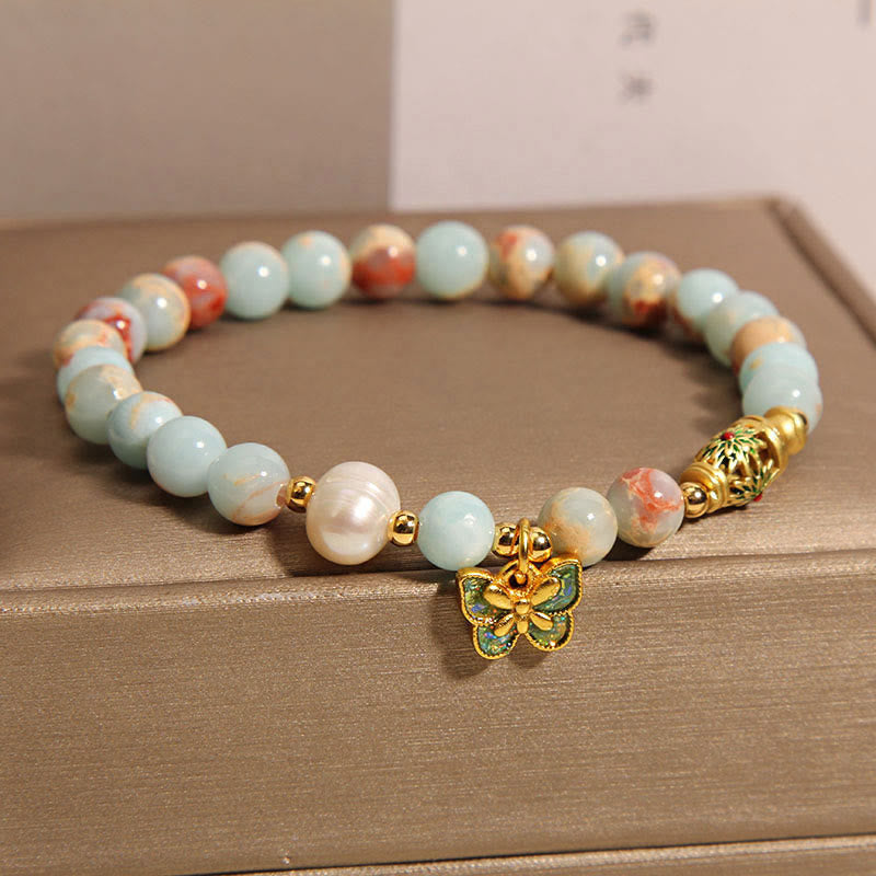 Wear FengShui Shoushan Stone Pearl Butterfly Wealth Bracelet
