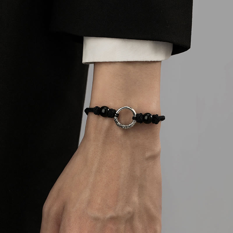 Wear FengShui 925 Sterling Silver Black Onyx Peace Buckle Protection Bracelet